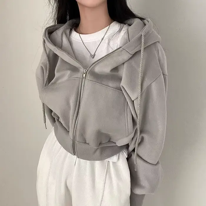 Chemise à capuche coréenne pour femmes, mode doublure polaire, sweat à capuche ample, fermeture écla