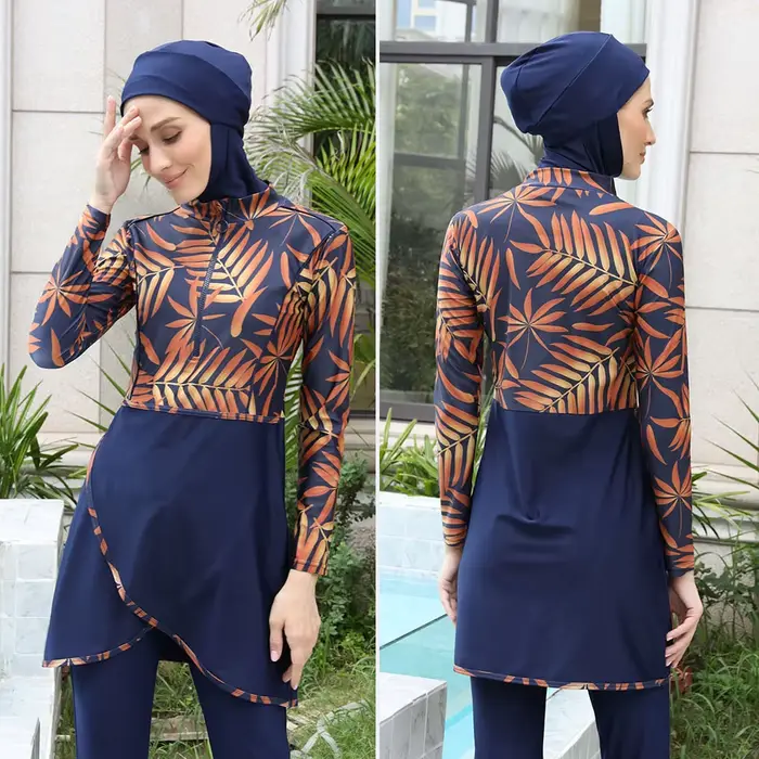 Maillot de bain musulman à manches longues pour femme, couverture complète, burkini, pantalon turban