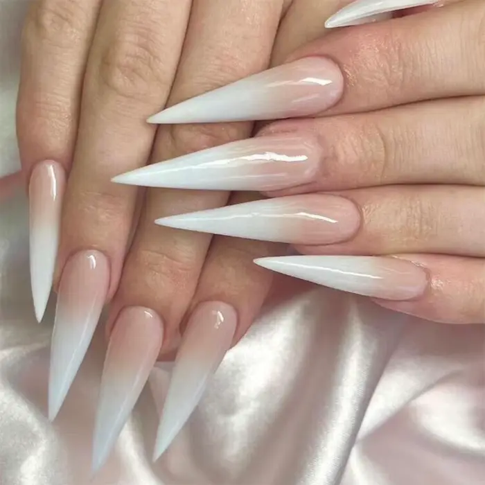 Módní trendy 24 kusů/sada ženy dívky Dlouhé Stiletto francouzské bílé gradientní plné krytí přenosné