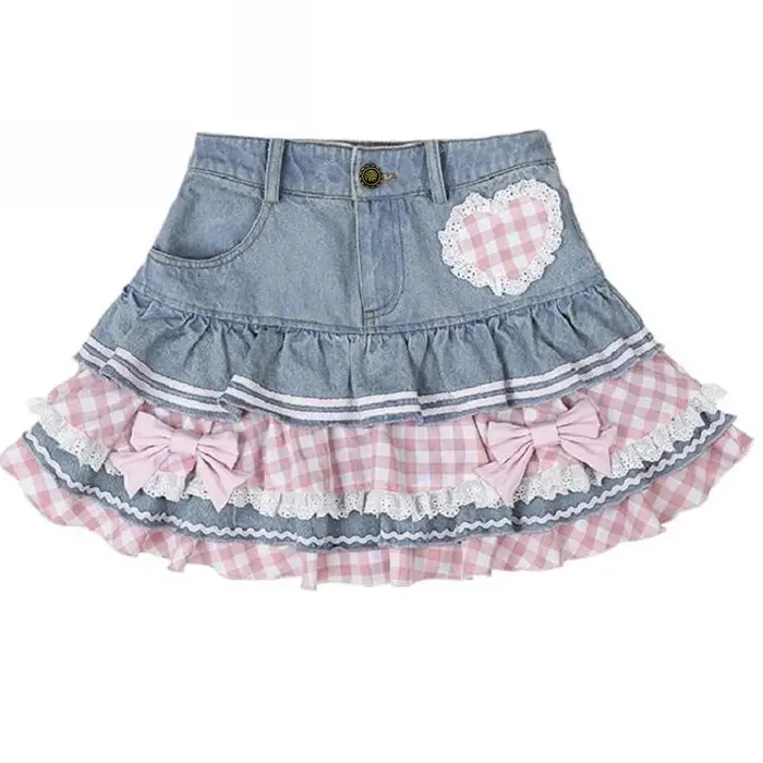Jemné japonské Lolita mini sukně plesové šaty ženy Harajuku roztomilá džínová