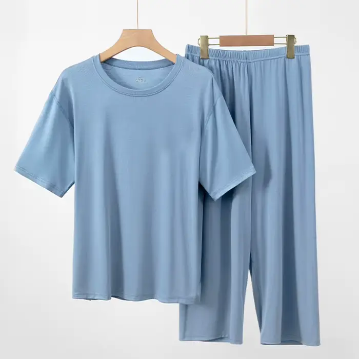 Pyjama Femme Nouvelle Collection Grande Taille en Modal, Ensemble Décontracté à Manches Courtes et Pantalon 7/8, Vêtements de Nuit Amples pour Femmes