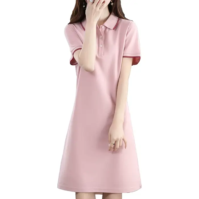 Robe longue à col polo pour femme, 100% coton doux, pull grande taille, pull à manches courtes, robe