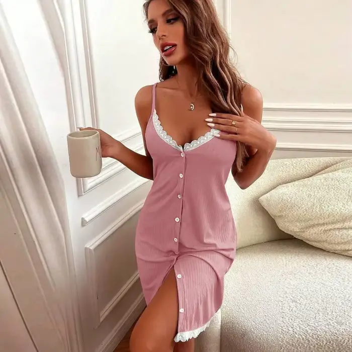 Chemises de nuit en dentelle sexy pour femmes sans manches collicou longueur aux genoux Polyester Spandex occasions spéciales