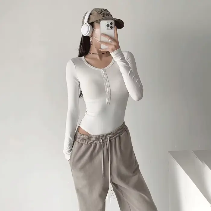 Dámské body s dlouhým rukávem, Sexy, Štíhlý, Základní, Jednobarevné, Neformální, Ulice, Klubové oblečení, Podzim