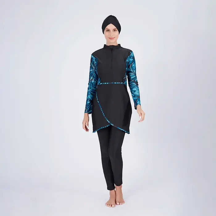Maillot de bain musulman burkini pour femme avec hijab détachable trois pièces couvrant complètement le corps style plage pour nager et se promener confortablement