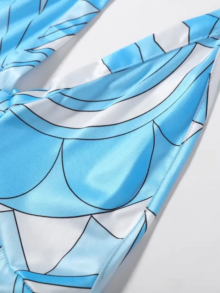 Maillot de bain une pièce pour femme, imprimé géométrique, style body, dos nu, sans manches, avec short, pour les vacances et la plage