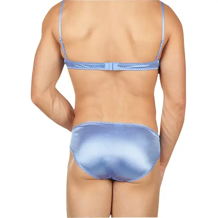 Sissy homme ensembles lisse Satin dentelle soutien-gorge sous-vêtements homme Designer Lingerie haut soutien-gorge réglable pour hommes mâle Sexy hauts + slips pour hommes