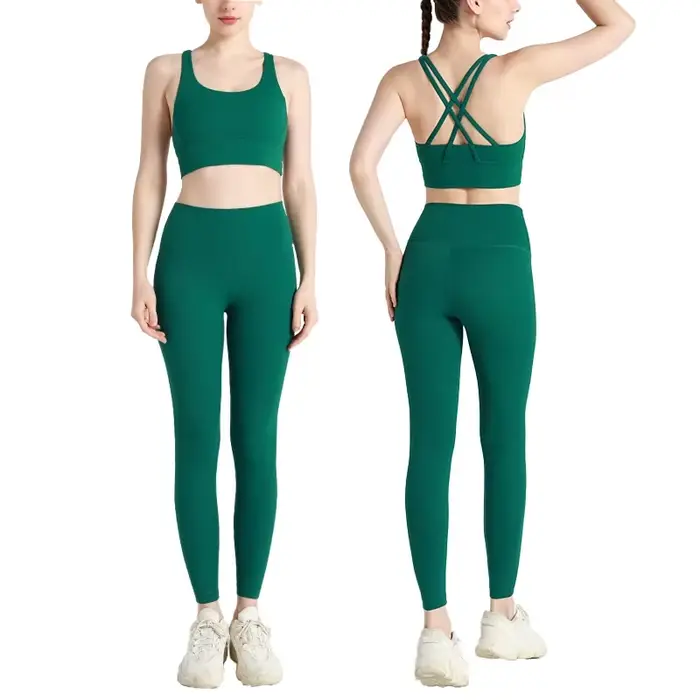 Été nouveau 2 pièces vêtements de Yoga survêtement pour femmes athlétique dos croisé haut de Yoga en