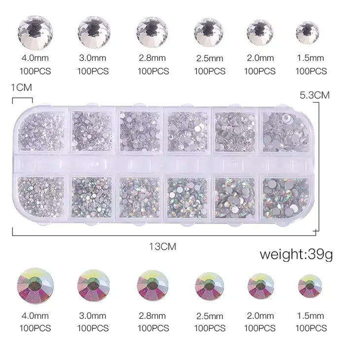 nail art  accesoires ongle decoration strass ongle Strass multi-tailles 3D cristal, 3 pièces/ensembl