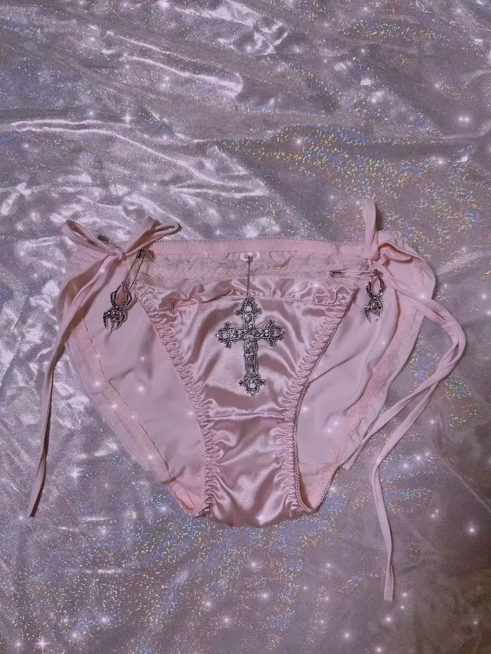 Kalhotky z růžového hedvábného krajkového materiálu LEOSOXS pro ženy, styl Lolita, Y2K estetika, Harajuku Ptalk, speciální příležitosti