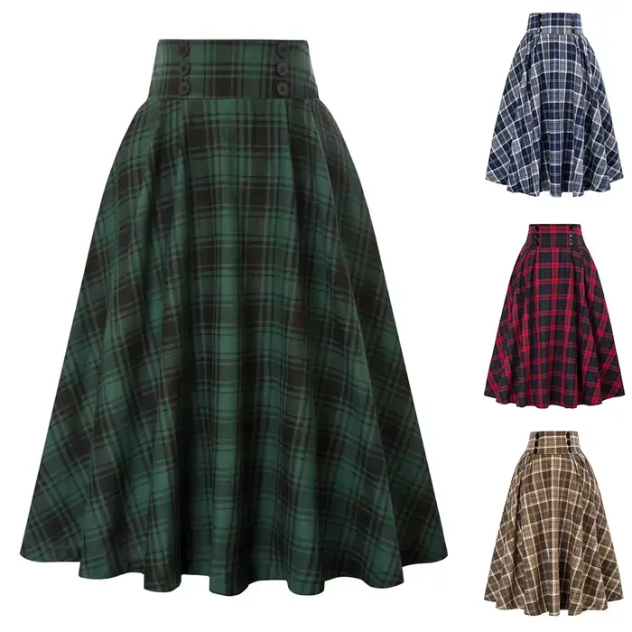 SISHION 2025 automne nouveau une ligne boutons pivotants longue Midi Vintage Jupe SS0037 rouge vert 