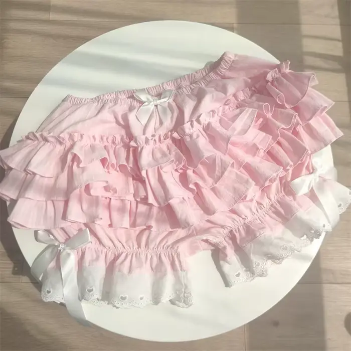 Culottes plissées roses pour femme, culottes mignonnes style citrouille, short de sécurité lolita avec nœud, pantalon vintage, bloomers victoriens