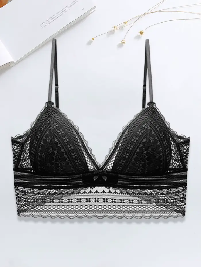 Soutien-gorge dos bas pour femmes, décolleté en V profond, coupe basse, dos nu, triangle floral, sans fil, sous-vêtements français