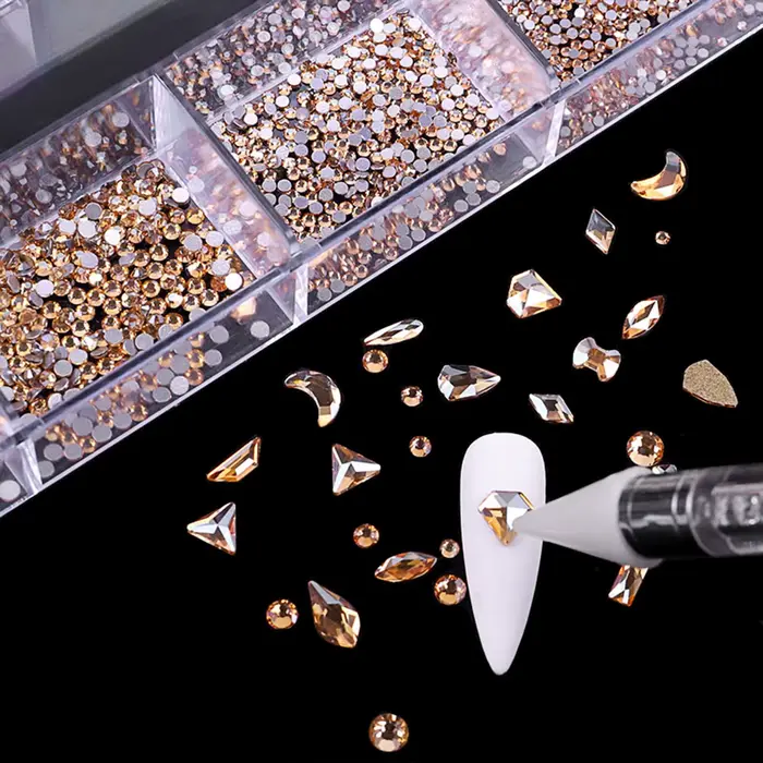 Verre de champagne rouge cristal diamant plat strass Nail Art décoration 21 grille boîte ongles acce