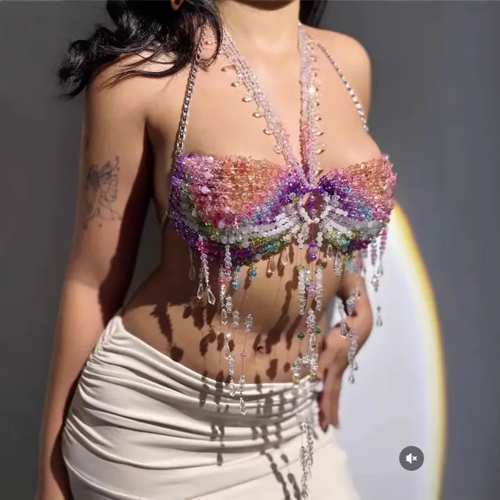 2025 luxe femmes cristal perles gland soutien-gorge chaîne bijoux licou Camis gilet bijoux fantaisie spectacle de danse nuit Clubwear soutien-gorge chaîne