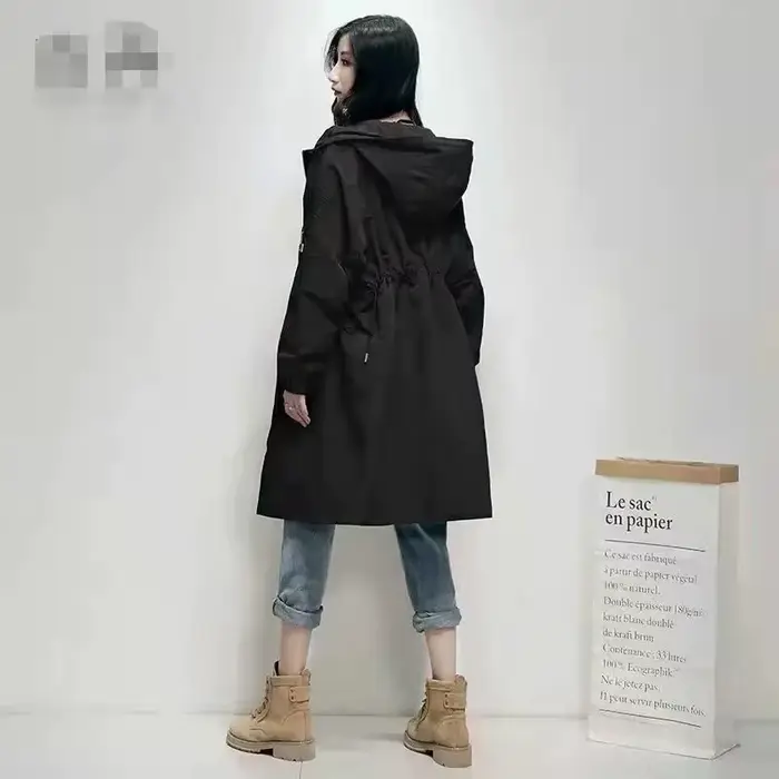 Coupe-vent brodé Long pour femmes, manteau Chic, ample, taille collectée, mode Hong Kong, nouvelle c