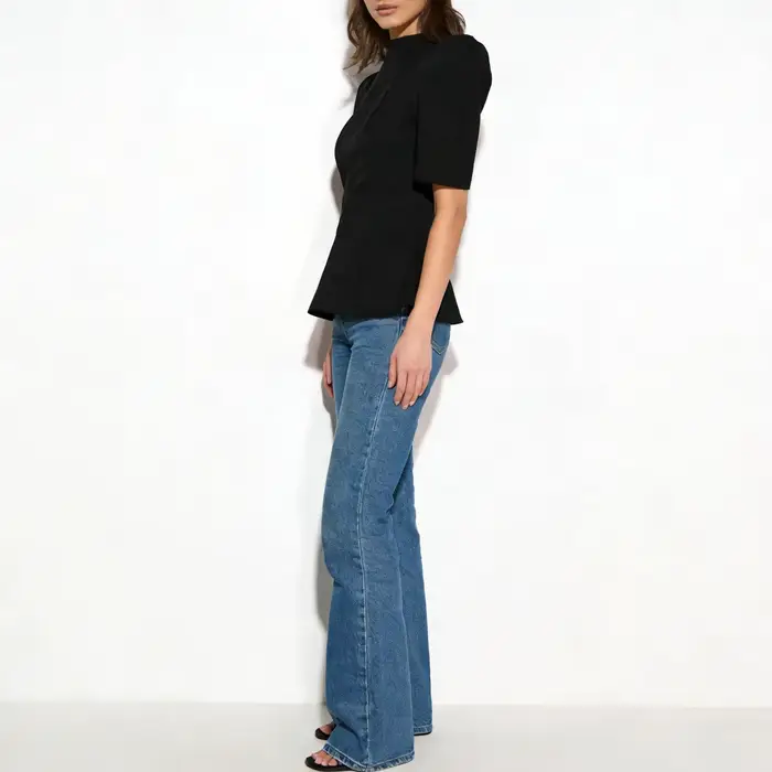 Haut Peplum Femme CiCi Col Montant Manches Courtes Bouffantes Silhouette Structurée Élégant Tenue de