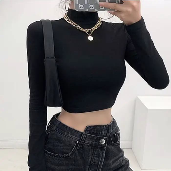 Y2K femmes Sexy Harajuku dos ouvert T-shirt à manches longues hauts recadrés haut d'été noir vêtemen