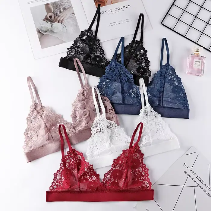 Soutien-gorge sexy en dentelle fine pour femmes, coupe triangle, sans doublure, tasse à moule fin, bretelles ajustables, confort et élégance pour toutes les occasions