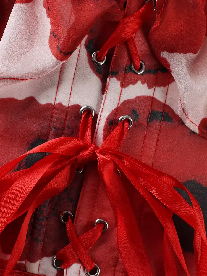 Corset floral rouge gothique vintage bustier sexy pour femmes soirées spéciales tenues de gala fêtes de Noël