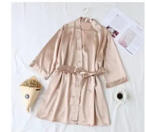 Été Champagne chinois mariée Robe de mariée Satin vêtements de nuit femmes chemise de nuit Sexy chemise de nuit dame Kimono peignoir Robe déshabillé