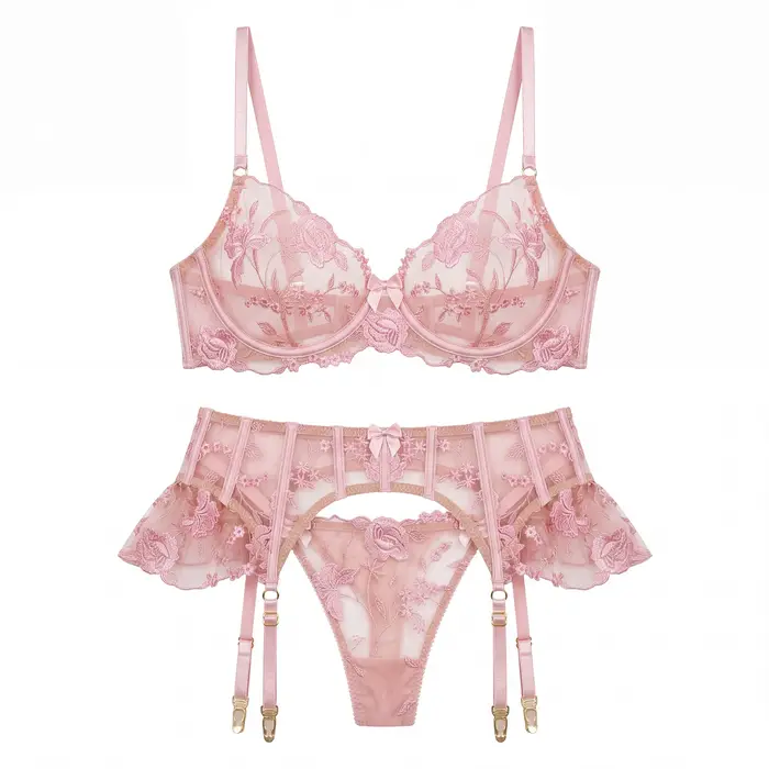 Dámské spodní prádlo set v průhledné síťoviny, babydoll, krajka podvazkový pás, transparentní sexy noční košilka, Valentýn, svatební nebo líbánky oblečení