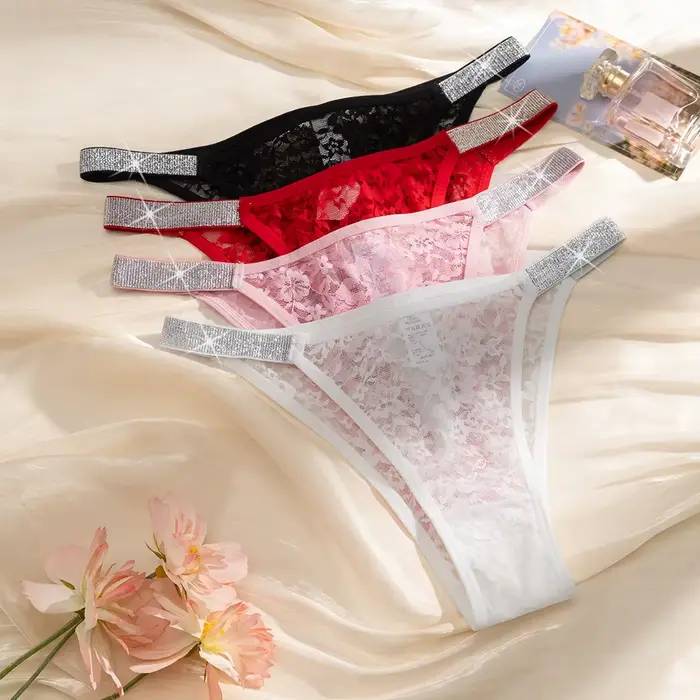 Krajkové kalhotky pro ženy, květinový vzor, bikiny styl, sexy otevřené spodní prádlo, pohodlné a prodyšné, velké velikosti, trendy
