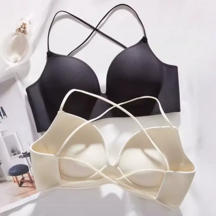 Soutien-gorge 3/4 bonnets épaissis, anti-choc, taille ajustée, lingerie intime pour femmes à poitrine plate