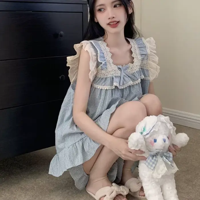 Ensemble de pyjama à volants de style japonais pour femmes, vêtements de nuit à la maison, dortoir étudiant décontracté, conception de nœud doux, mode fille, Kawaii, été