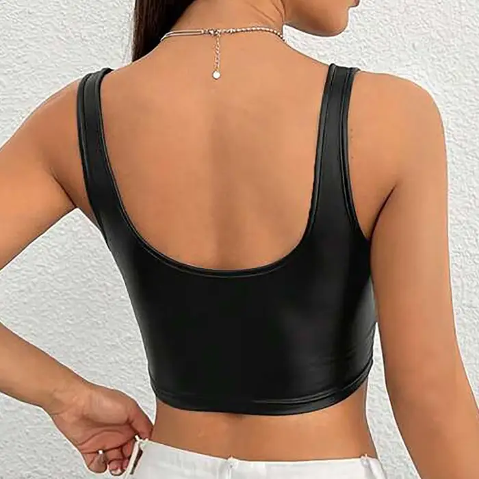 Juniorské dámské polyesterové tílko, ležérní styl, léto, elastické, jemné plátno, sexy topy, bez rukávů čtvercový výstřih, zeštíhlující, vestavěná košilová podprsenka