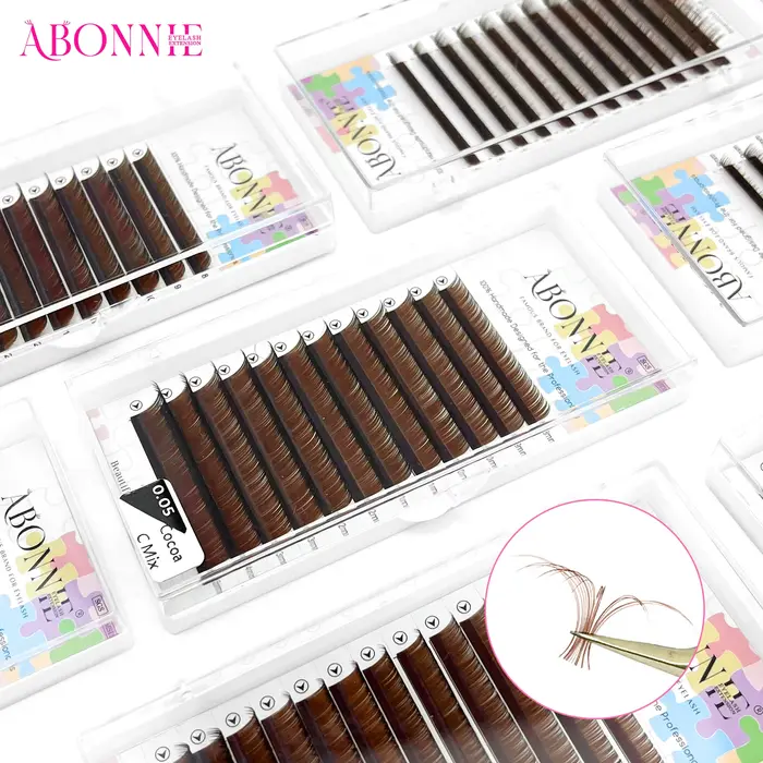 Abonnie L M Curl Brown Cils individuels classiques Volume russe Cils