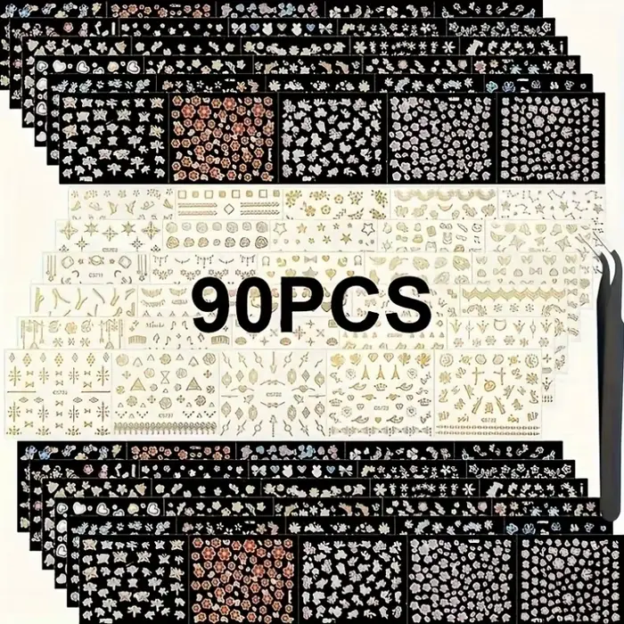 90 feuilles d'autocollants pour ongles en plastique Durable pour femmes, mélange de fleurs de printe