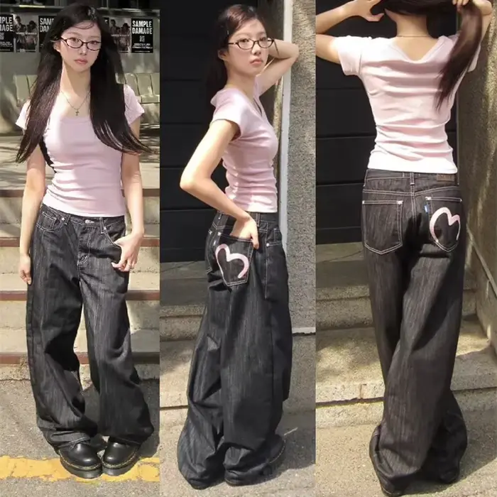 Jean Denim Y2K pour femme, Baggy, coupe large, Grunge, Harajuku, Cowboy, nouveau pantalon coréen pou