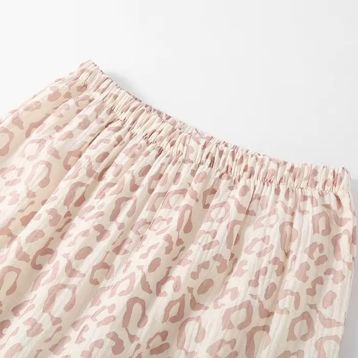 Ensemble pyjama imprimé léopard en coton fin pour femmes, col rabattu, manches longues, pantalon long, style basics, printemps
