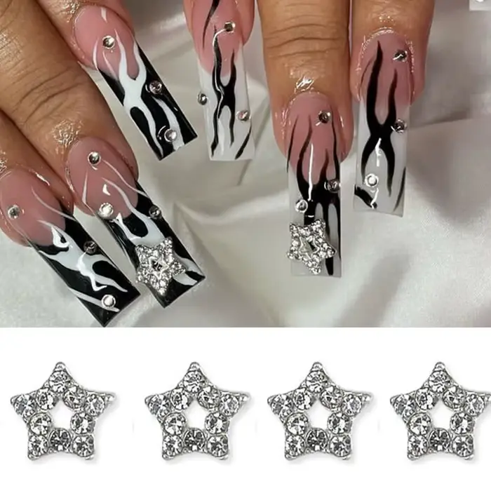 10 pièces 3D argent pentagramme étoile Nail Art alliage strass luxe métal étoile breloques ongles bi
