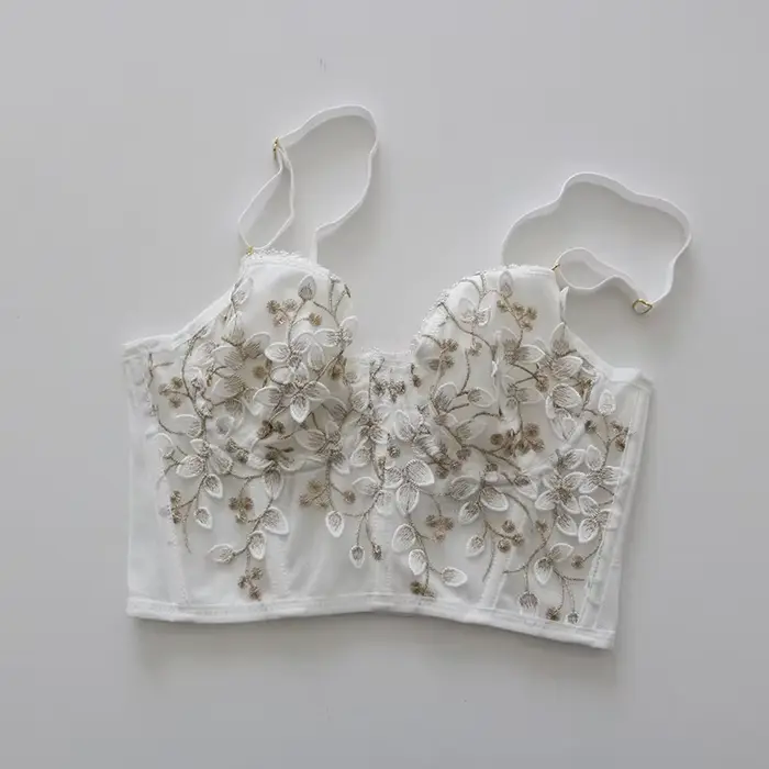 Soutien-gorge brodé 3D sexy en dentelle, corset à baleines, avec armatures, demi-bonnet 2/1, lingeri