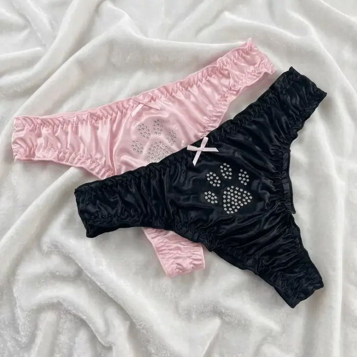 Culottes Lolita Patte de Chat Kawaii en Coton avec Strass, Strings Confortables et Doux à Volants pour Fille