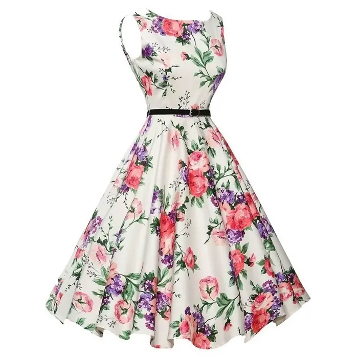 Letní šaty Retro květinové šaty Swing ležérní Vintage šaty Rockabilly
