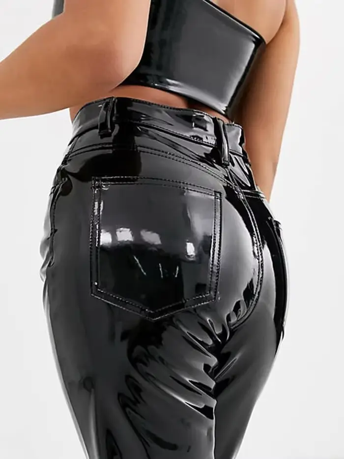 Pantalon crayon taille haute en cuir verni pour femmes, Leggings en Faux Latex, Slim, moulant, en PV