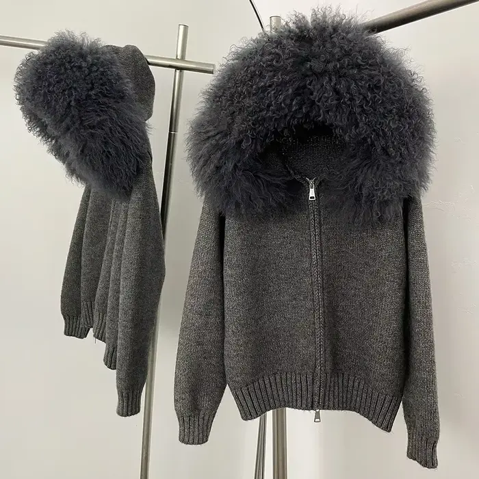 Manteau femmes Cardigan manteau de fourrure de renard naturel femmes réel fourrure mongole tricots f