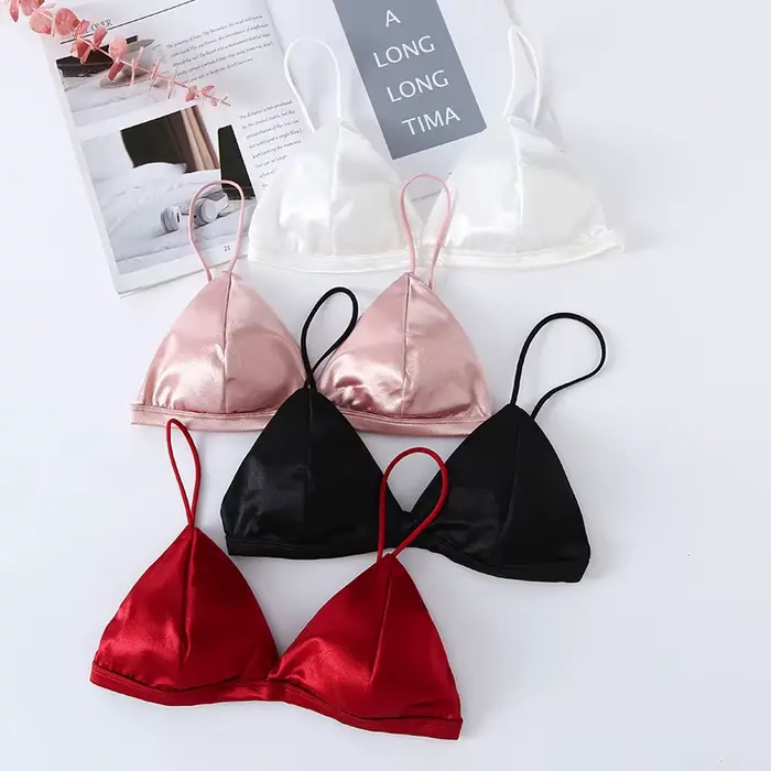 Podprsenka francouzského stylu pro ženy, ovinutá hruď, nastavitelný iniciovaný popruh, jednoduchá struktura, sexy satén, trubkový popruh, spodní prádlo, spodní prádlo
