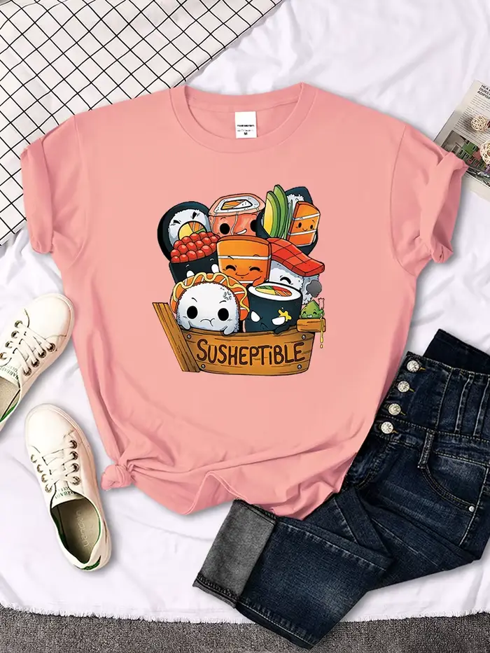 Kawaii délicieux nourriture Sushi bébés Style imprimer femmes t-shirt été hauts à la mode mode t-shi