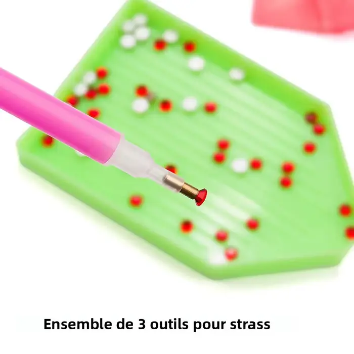 Outils de pointage en plastique avec strass rose et vert pour Nail Art, peinture diamant et artisanat pour femmes et occasions spéciales