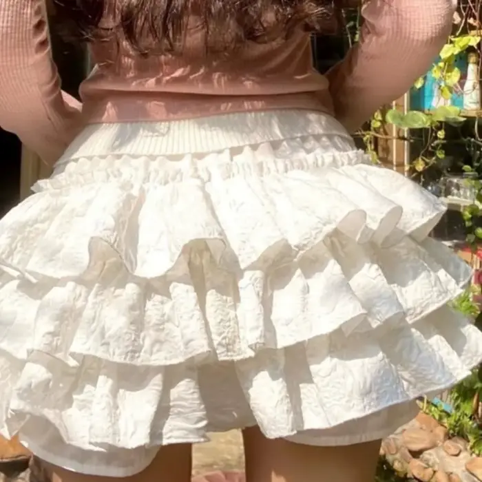 Kawaii plesové šaty krátká sukně skládaná volánky vrstvy vysoký pas pevná Mini dort