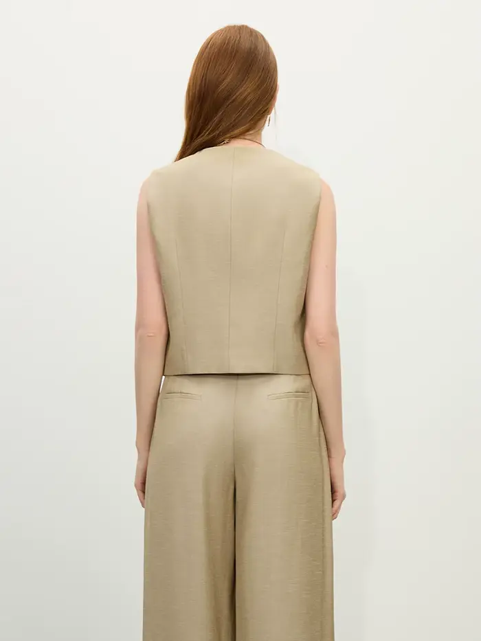FSLE 2025 été vieux argent gilet pantalon à jambes larges ensemble Vintage sur mesure deux pièces ta
