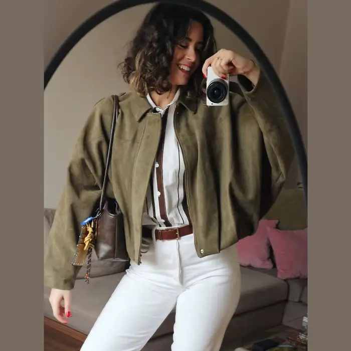 HXAO femmes Bomber veste revers fermeture éclair manches longues veste en daim femmes 2025 haute rue