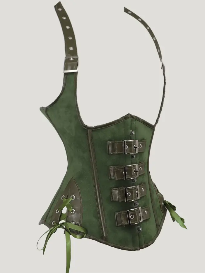 Corset Steampunk sexy à col halter pour femme en cuir synthétique et élasthanne style gothique pour soirées et occasions audacieuses