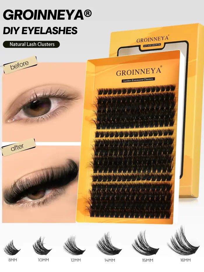 GROINNEYA Cluster cils DIY Extension de cils C Curl Long cils individuels plateau mixte Faux vison L