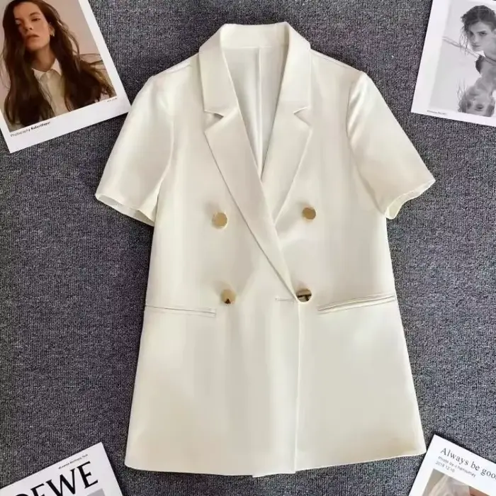 Veste d'été doublée dos nu pour femme, manteau blanc imbibé, manches courtes, mode coréenne, haute q