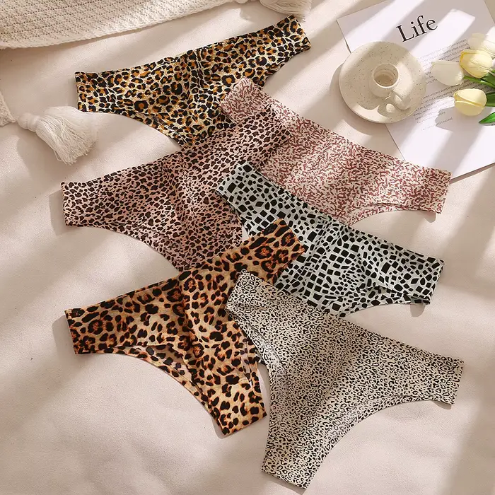 6 pièces culottes pour femmes soie sans couture sous-vêtements féminins Sexy léopard élasticité Bikini pantalon brésilien slips pour femmes Lingerie